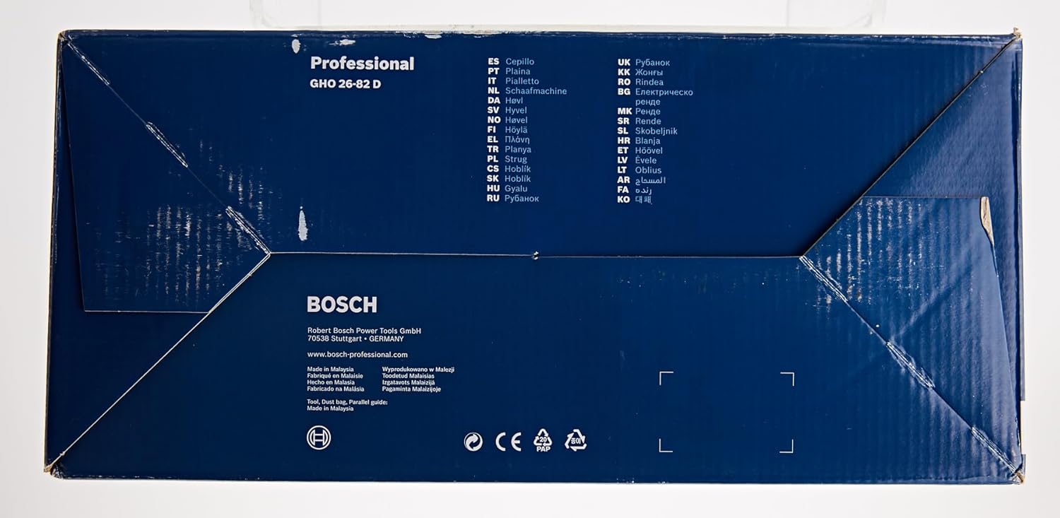 Bosch GHO 26-82 D Corded Electric Planer, 710W, 82 mm Width, 2.6 mm Depth, 18,000 rpm, V-Groove, Cutting Depth Adjustment, 2.8 kg + Hex Key, Dust Bag, 1 Year Warranty