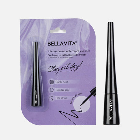 BELLAVITA Intense Drama Waterproof Eyeliner, Black, Matte Finish, Smudge - Proof, Fast - Drying, Felt Tip Applicator, Enriched with Biotin, 3.5 ml - Vamzn#