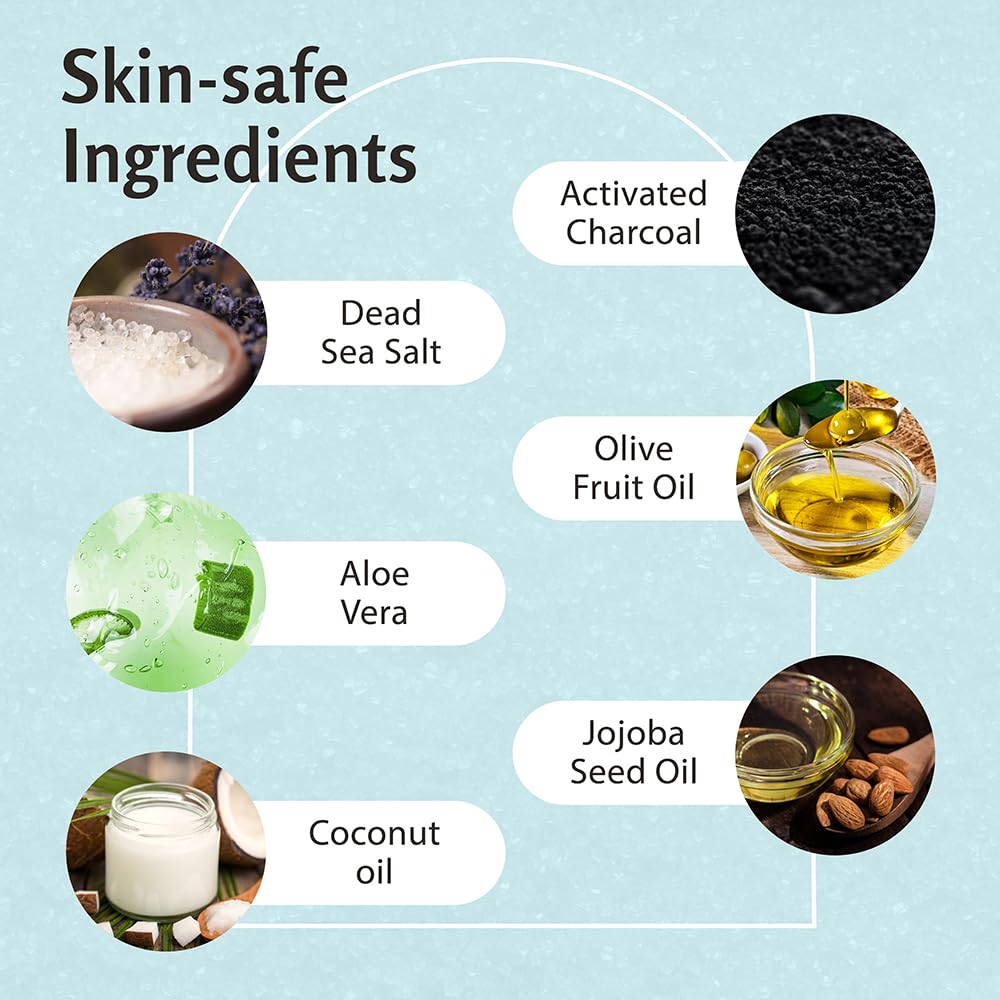 Charcoal Scrub Face Foot & Body Exfoliator Infused with Collagen and Stem Cell Natural Exfoliating Salt Body Scrub for Toning Skin Cellulite Skin Care Body by M3 Naturals - Vamzn#