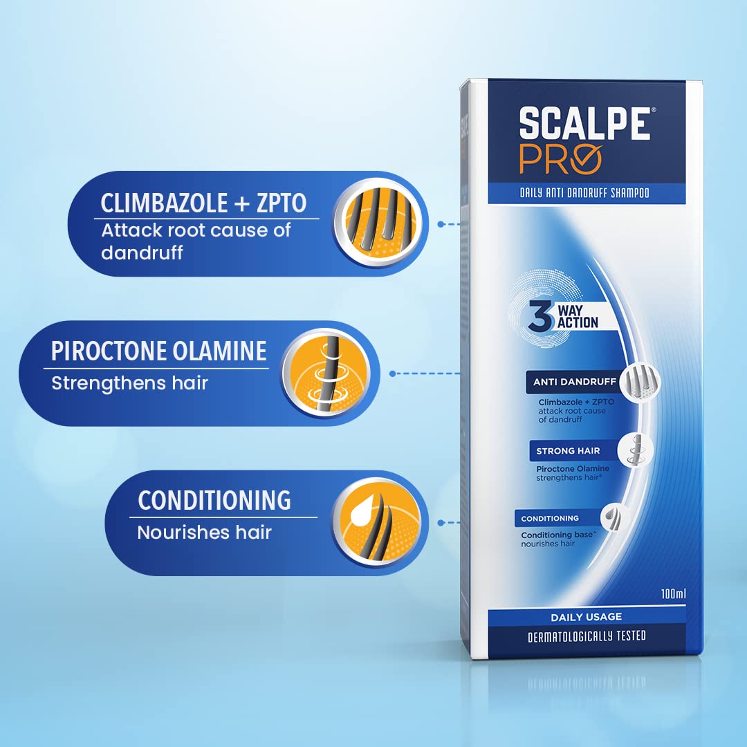 Scalpe Pro Daily Anti-Dandruff Shampoo | Removes Dandruff From Source | Helps With Itching, Irritation & Redness Accompanying Dandruff | Climbazole & Zpto Formulation