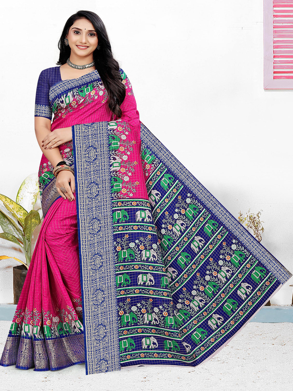 Navy Soft Chanderi Silk saree