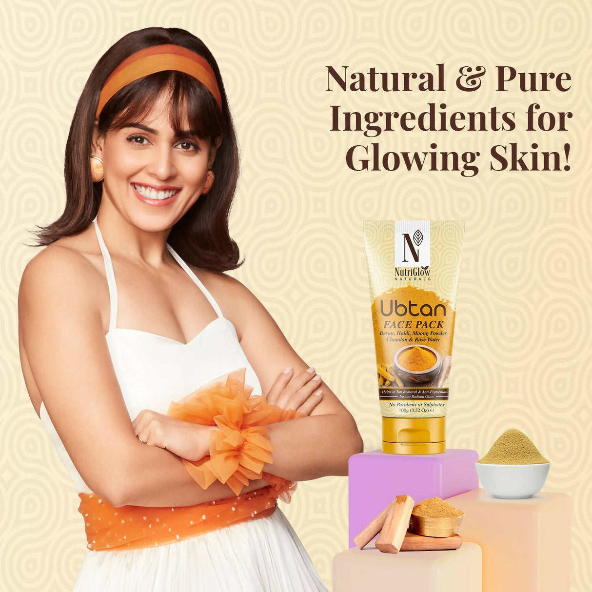 NutriGlow NATURAL'S Ubtan Face & Body Pack with Haldi & Chandan