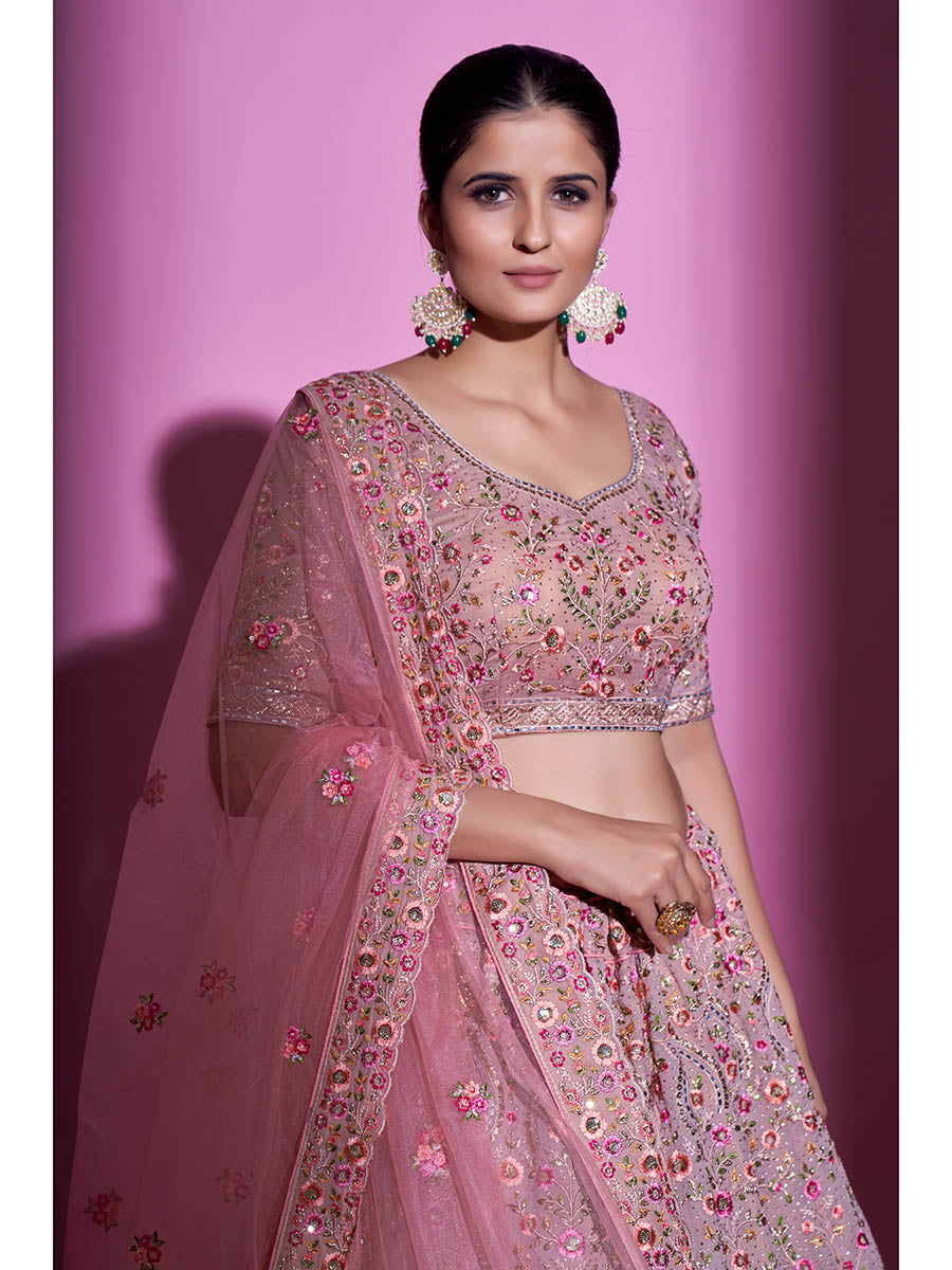 Mauve Georgette Embroidered Designer Lehenga Choli