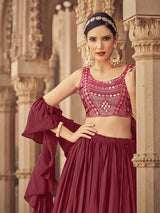 Maroon Chinon & Art SIlk Embroidered Designer Lehenga Choli