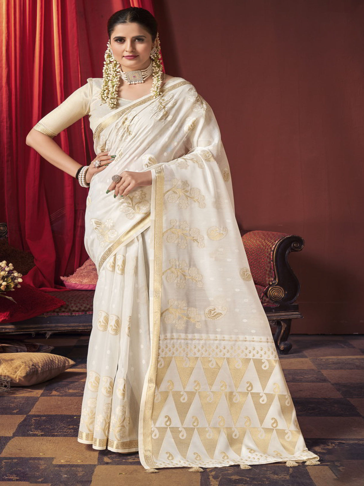 White Chanderi Cotton Saree-Sifha-6