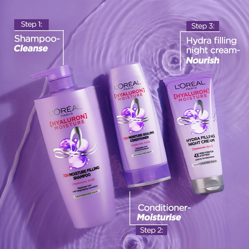 L'Oreal Paris Hyaluron Moisture Combo for 72HR Hydrated Hair Shampoo + Conditioner + Night Cream