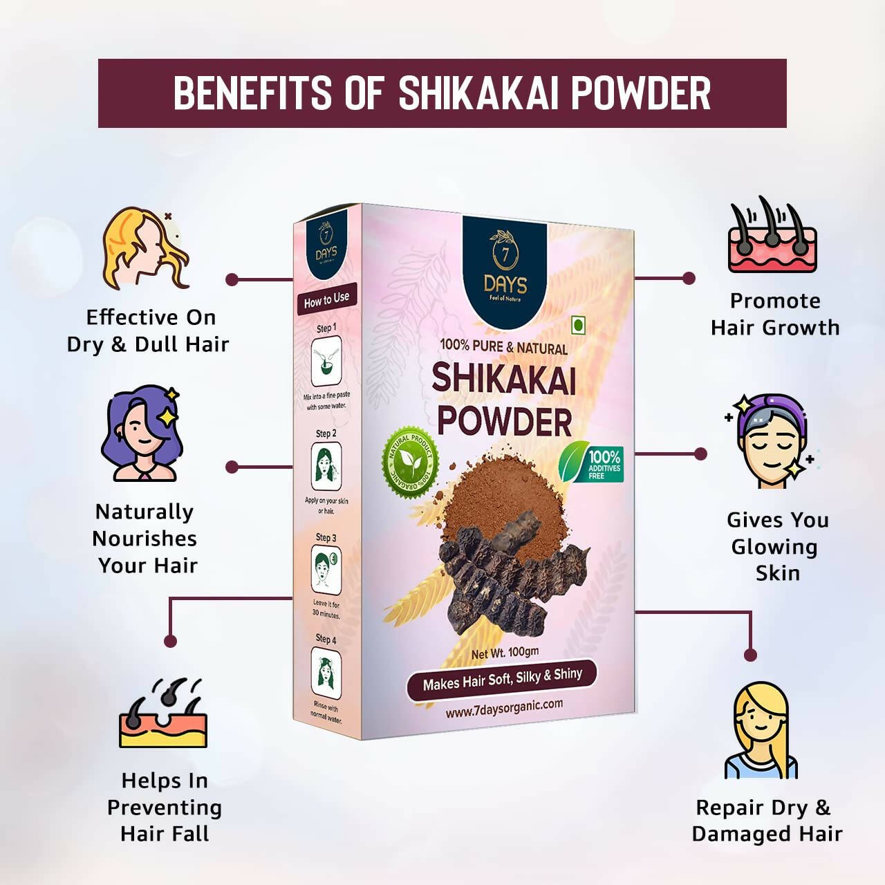 7 Days 100% Pure & Natural Shikakai Powder - Vamzn#