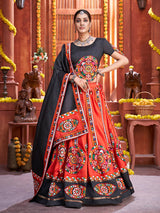 Red Art Silk Gamthi Work Designer Lehenga