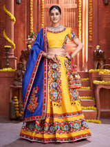 Yellow Art Silk Gamthi Work Designer Lehenga