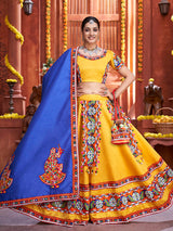 Yellow Art Silk Gamthi Work Designer Lehenga