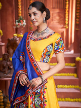 Yellow Art Silk Gamthi Work Designer Lehenga