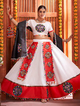 White Art Silk Gamthi Work Designer Lehenga