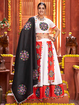 White Art Silk Gamthi Work Designer Lehenga