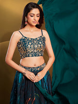 Teal Art Silk Embroidered Designer Lehenga