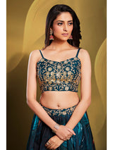 Teal Art Silk Embroidered Designer Lehenga