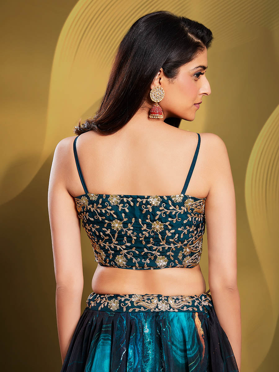 Teal Art Silk Embroidered Designer Lehenga