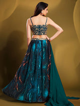 Teal Art Silk Embroidered Designer Lehenga