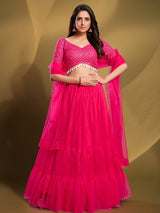 Pink Soft Net Embroidered Designer Lehenga