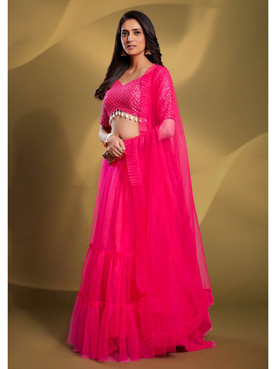 Pink Soft Net Embroidered Designer Lehenga