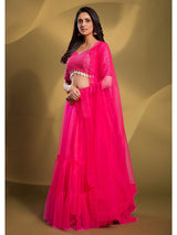 Pink Soft Net Embroidered Designer Lehenga