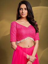 Pink Soft Net Embroidered Designer Lehenga