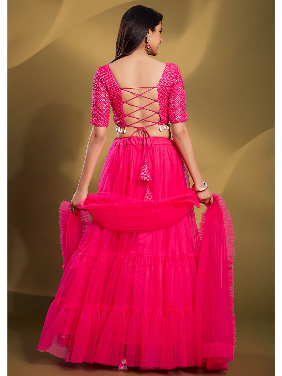 Pink Soft Net Embroidered Designer Lehenga