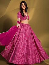 Pink Crepe Embroidered Designer Lehenga