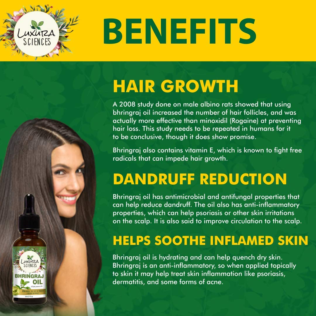 Luxura Sciences Organic Bhringraj Oil Pure and Natural Premium Therapeutic Grade Oil