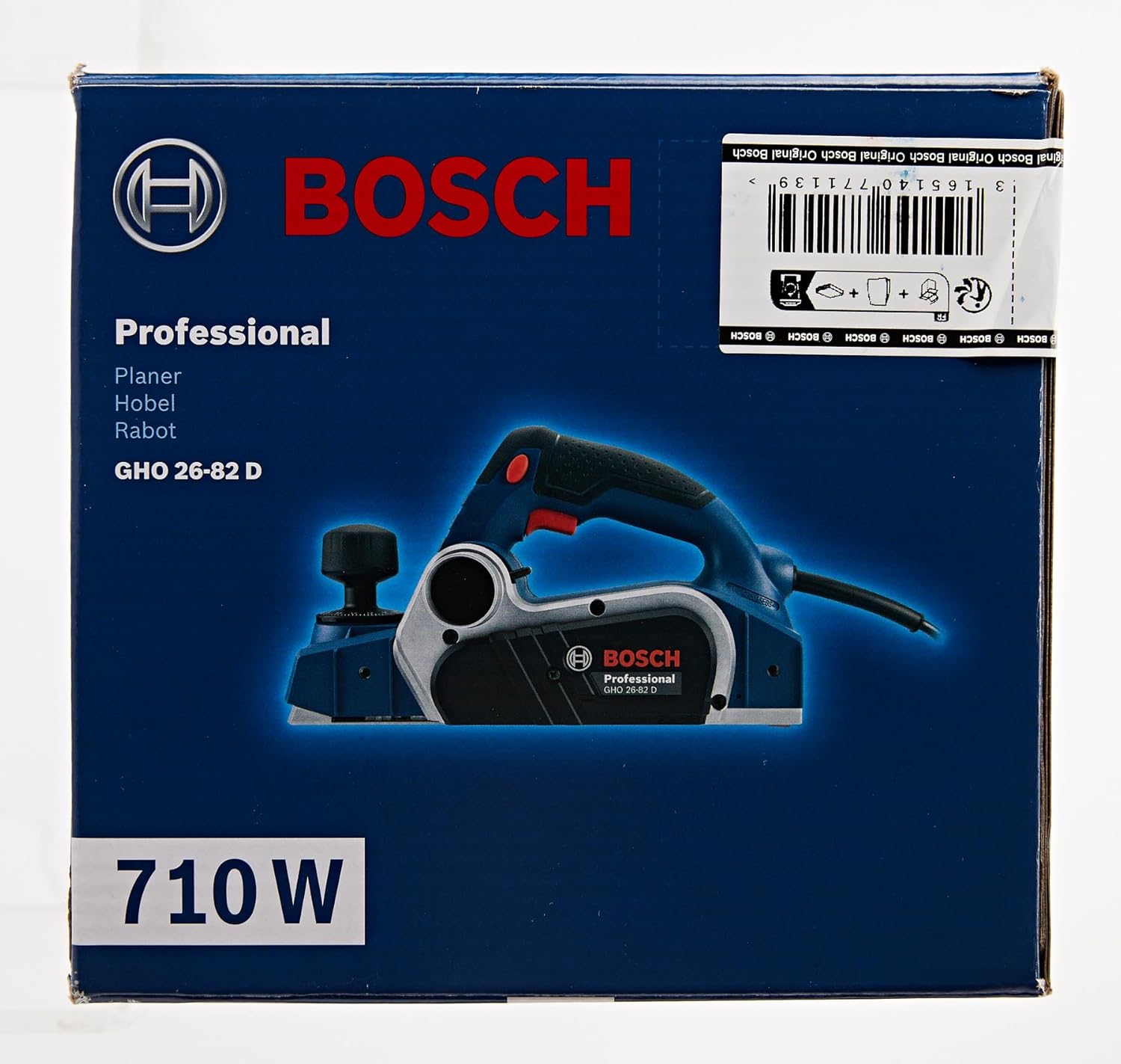 Bosch GHO 26-82 D Corded Electric Planer, 710W, 82 mm Width, 2.6 mm Depth, 18,000 rpm, V-Groove, Cutting Depth Adjustment, 2.8 kg + Hex Key, Dust Bag, 1 Year Warranty