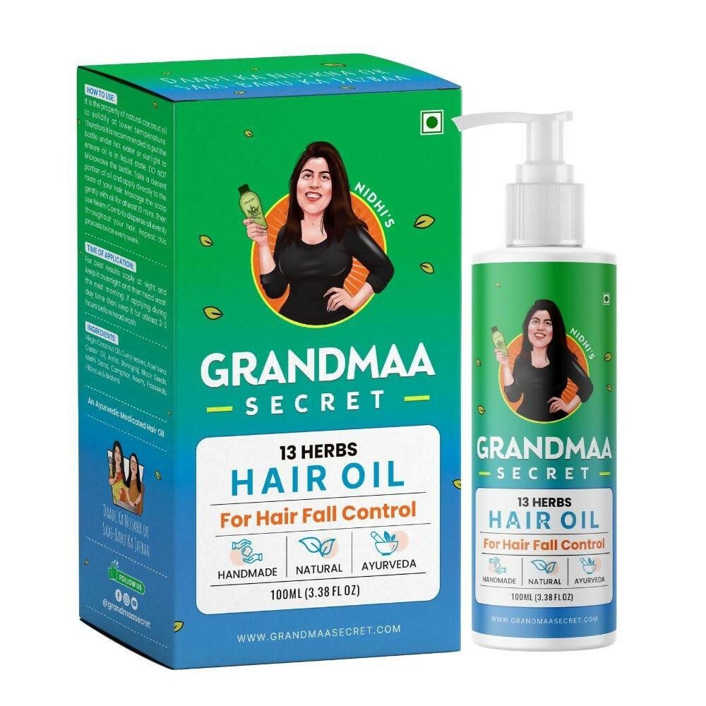 Nidhi's Grandmaa Secret 13 Herbs Hair Oil Handmade Natural Hair Oil With Coconut Oil, Curry Leaves & More Hair Fall Control Oil For Dry Damaged Hair