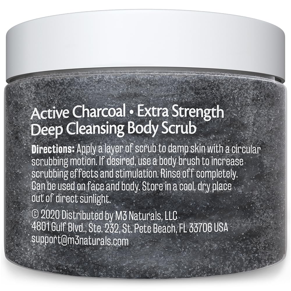 Charcoal Scrub Face Foot & Body Exfoliator Infused with Collagen and Stem Cell Natural Exfoliating Salt Body Scrub for Toning Skin Cellulite Skin Care Body by M3 Naturals - Vamzn#