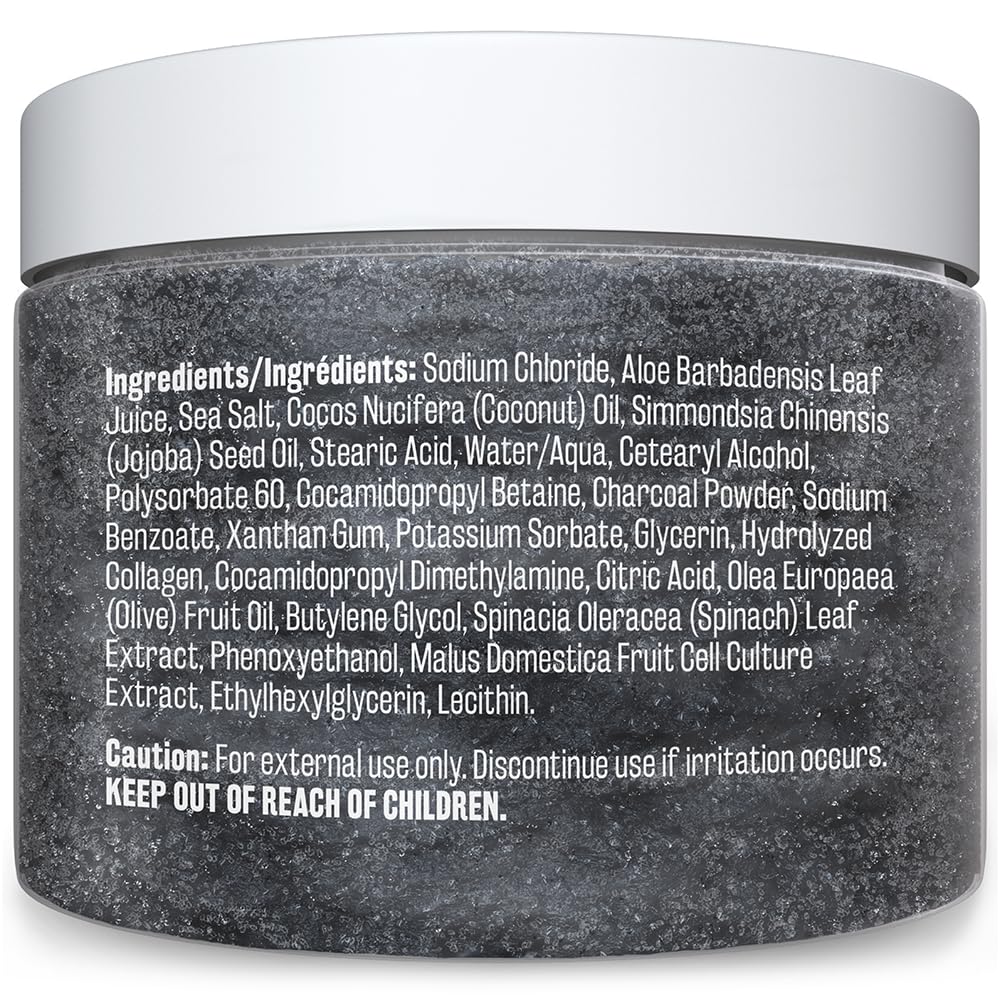Charcoal Scrub Face Foot & Body Exfoliator Infused with Collagen and Stem Cell Natural Exfoliating Salt Body Scrub for Toning Skin Cellulite Skin Care Body by M3 Naturals - Vamzn#
