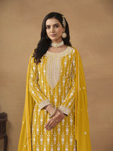 Lemon Yellow Georgette Embroidered Palazo Suit