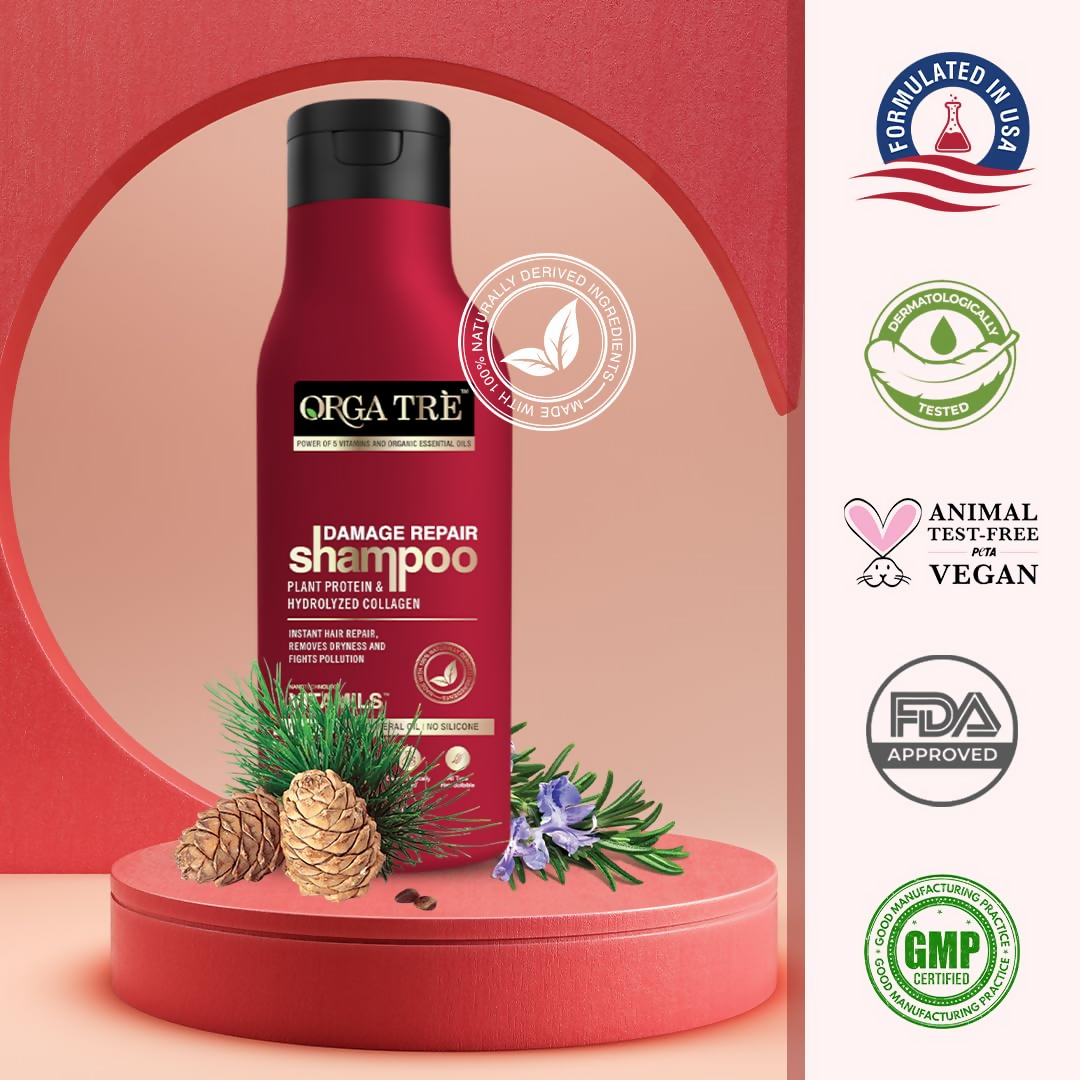 Orgatre Damage Repair Shampoo For Women & Men For Rough Dull & Damaged Hair With Protein & Hydrolyzed Collagen