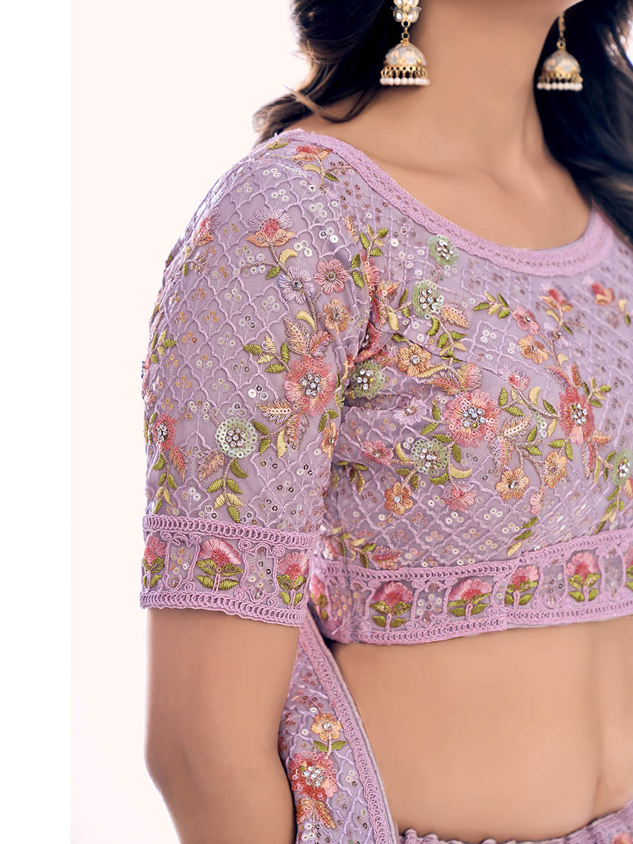 Lilac Soft Net Embroidered Designer Lehenga Choli