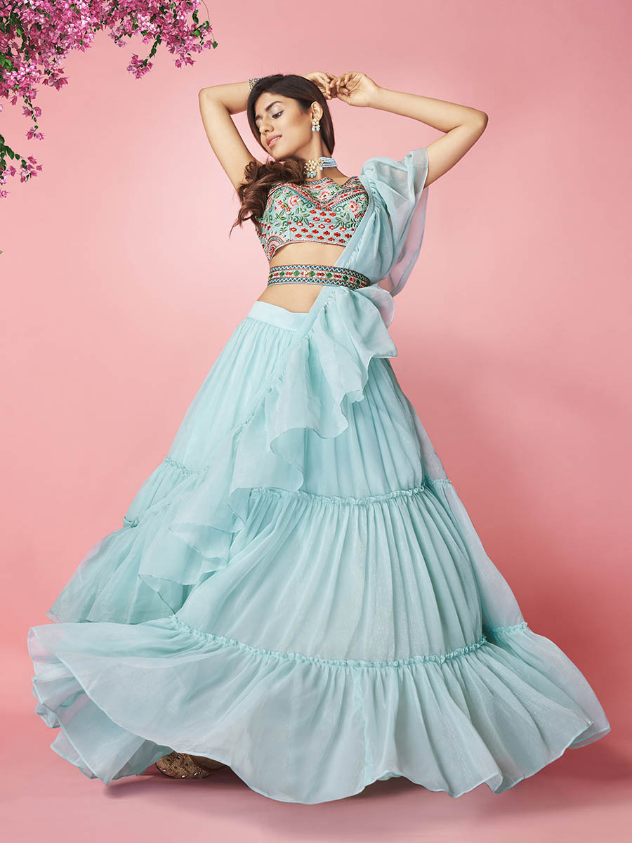 Sky Blue Art Silk Designer Lehenga