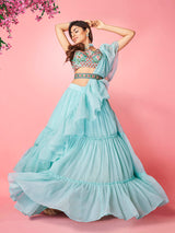 Sky Blue Art Silk Designer Lehenga