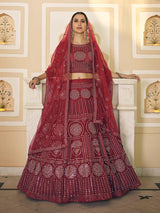 Maroon Soft Net Embroidered Lehenga