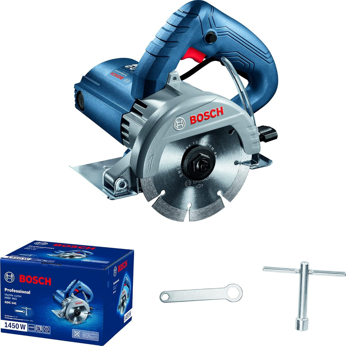 Bosch GDC 141 Professional Diamond Tile/Stone/Marble Cutter, 1450W, 125 mm, 12000 rpm, 3 kg + Hex Key, Hexagon Socket Wrench