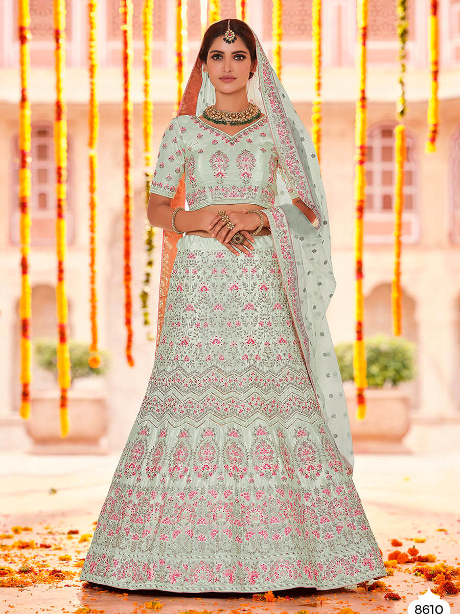 Pista Crepe Heavy Embroidered Lehenga