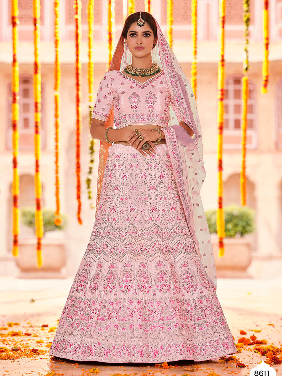 Pink Crepe Heavy Embroidered Lehenga