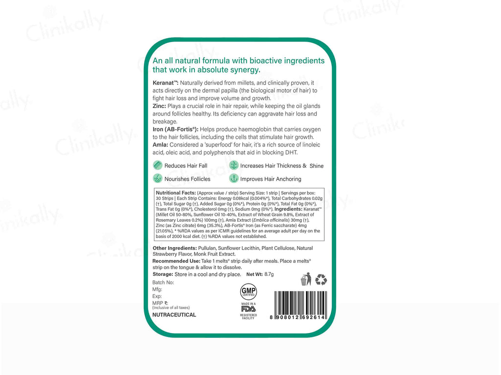 Wellbeing Nutrition Melts Into Hair Fall Control Oral Strip - Tropical Strawberry Flavour