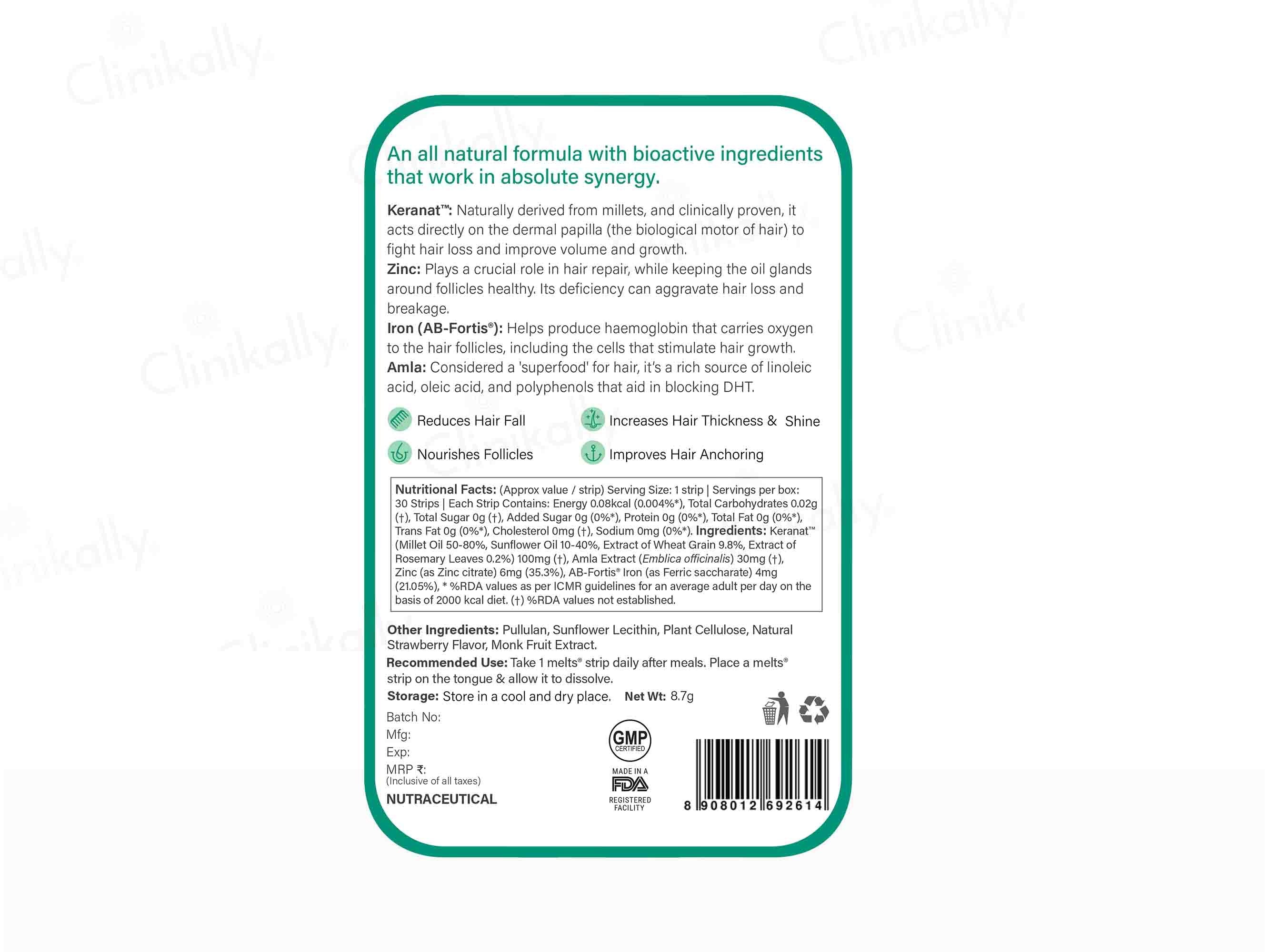 Wellbeing Nutrition Melts Into Hair Fall Control Oral Strip - Tropical Strawberry Flavour