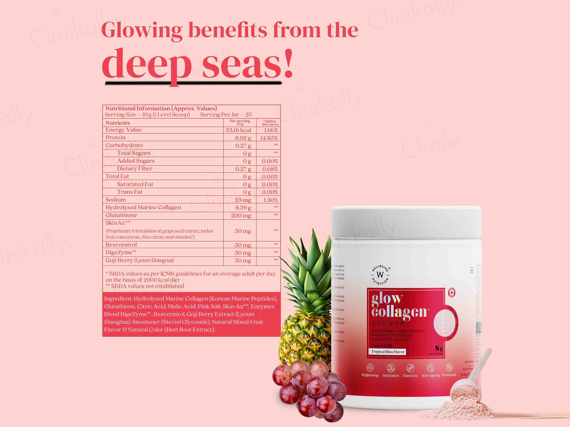 Wellbeing Nutrition Glow Korean Marine Collagen Powder - Tropical Bliss Flavour