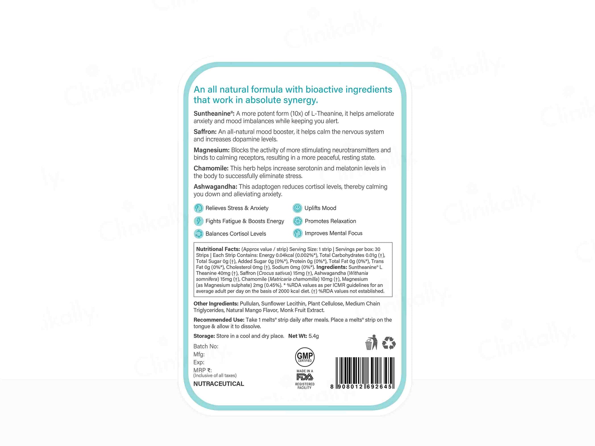 Wellbeing Nutrition Melts Into Calm & Relaxation Oral Strip - Soothing Mango Flavour