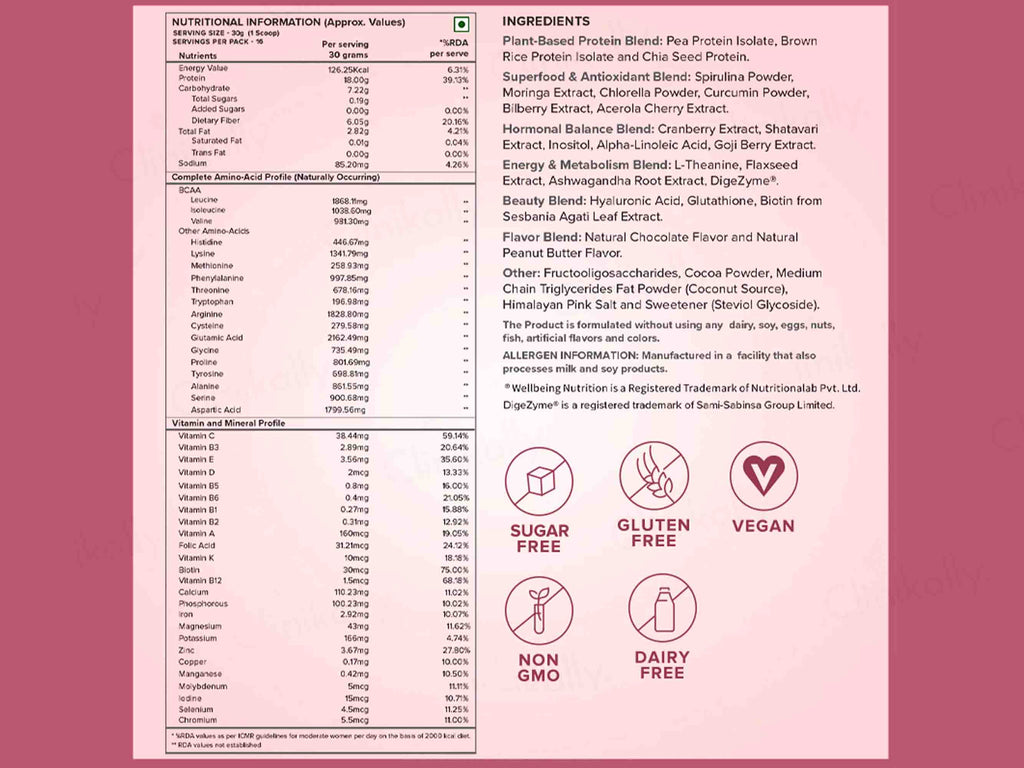 Wellbeing Nutrition Her Superfood Plant Protein Powder For Women - Chocolate Peanut Butter Flavour