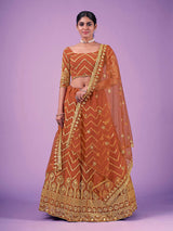 Orange Georgette Embroidered Designer Lehenga