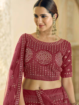 Maroon Soft Net Embroidered Lehenga