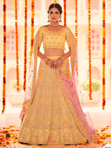 Yellow Organza Embroidered Designer Lehenga