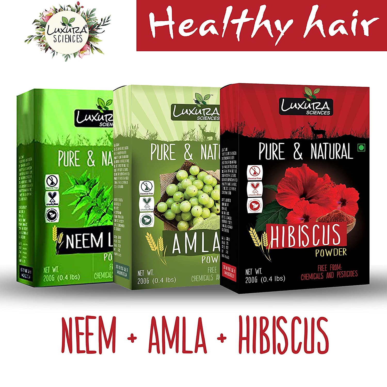Luxura Sciences Natural Hair Care for Healthy Hair Regular - Neem + Amla + Hibiscus